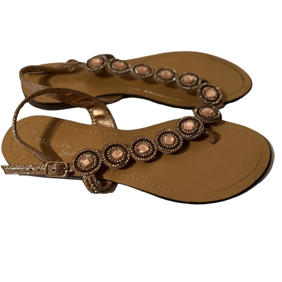 Madeline Stuart Metallic Tan Jeweled Sandals Size 7 1/2M - Picture 3 of 7